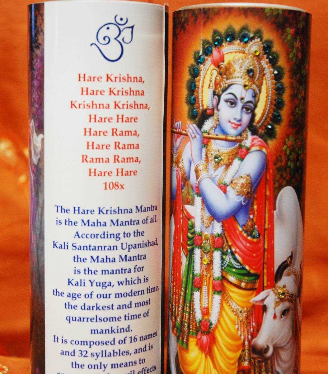 Hare Krishna Mantra Meditation Candle embellished with Swarovski Cryst –  Mango Mantras LLC